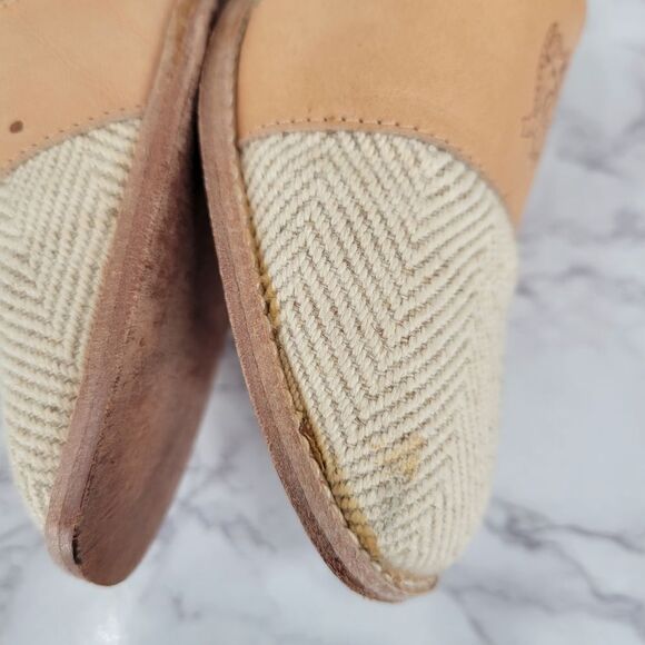 Liz Claiborne Vintage Beige Woven and Tan Leather Flats Loafers Shoes Preppy - Picture 8 of 12